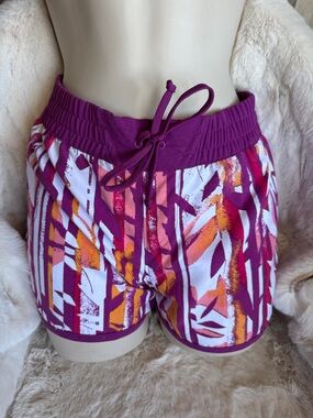 Women’s Purple Abstract Print Athletic Shorts with Drawstring